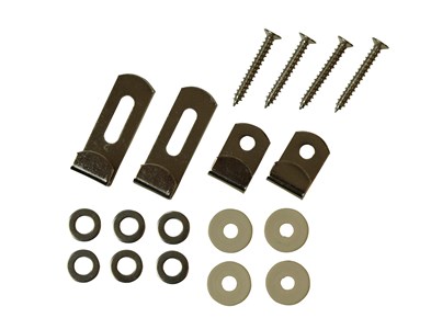 4 piece Chrome Plated Mirror Fixing Set for 4mm glass (2 x top clips, 2 x bottom clips, 4 nylon washers & 4 x screws)