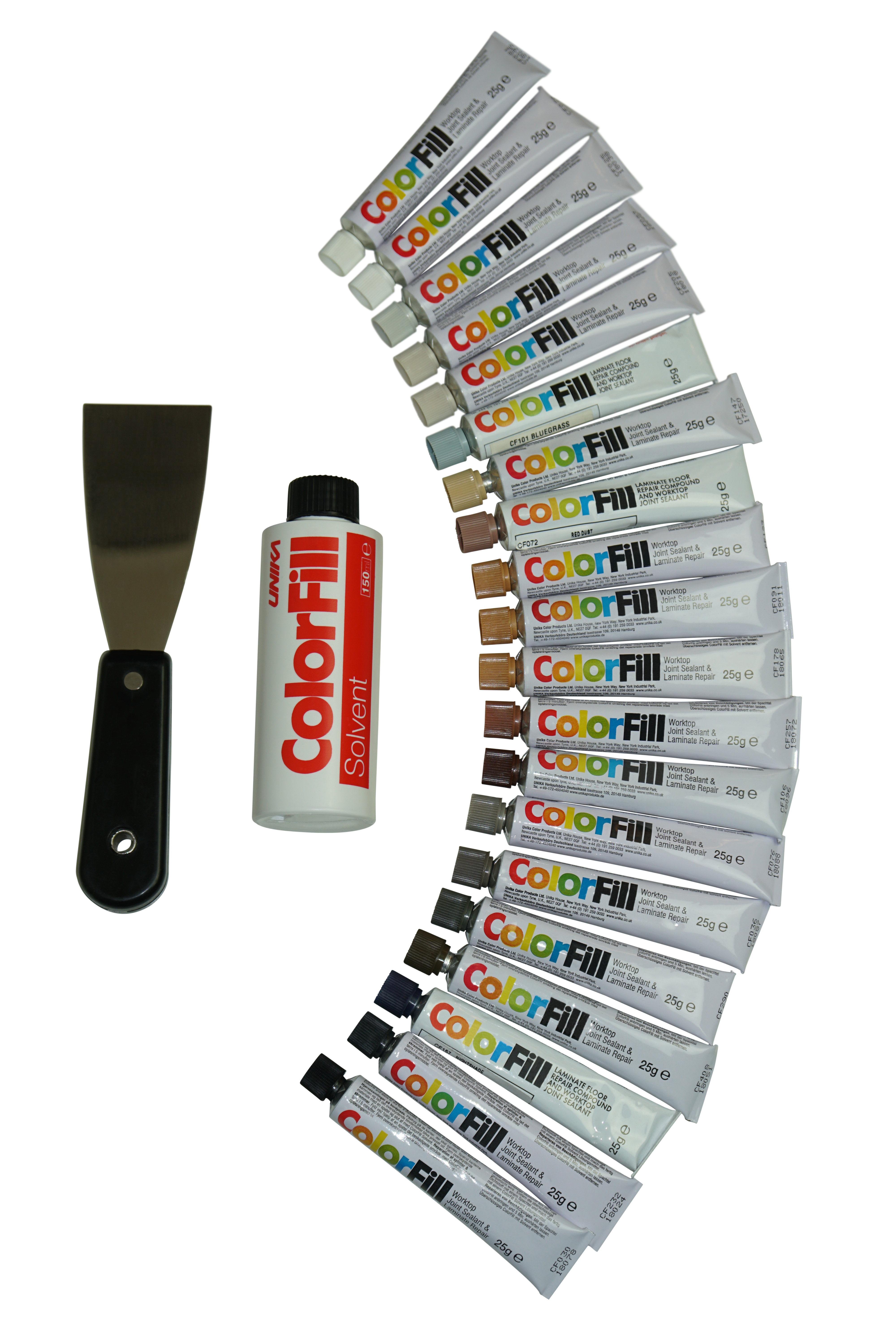 25 gram Colorfill Worktop Joint and Repair Kit - 20 piece; assorted colours