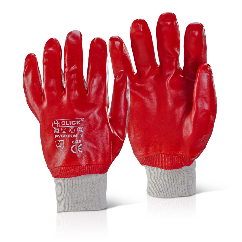 Pair of Standard Red PVC Knitted Wrist Gloves