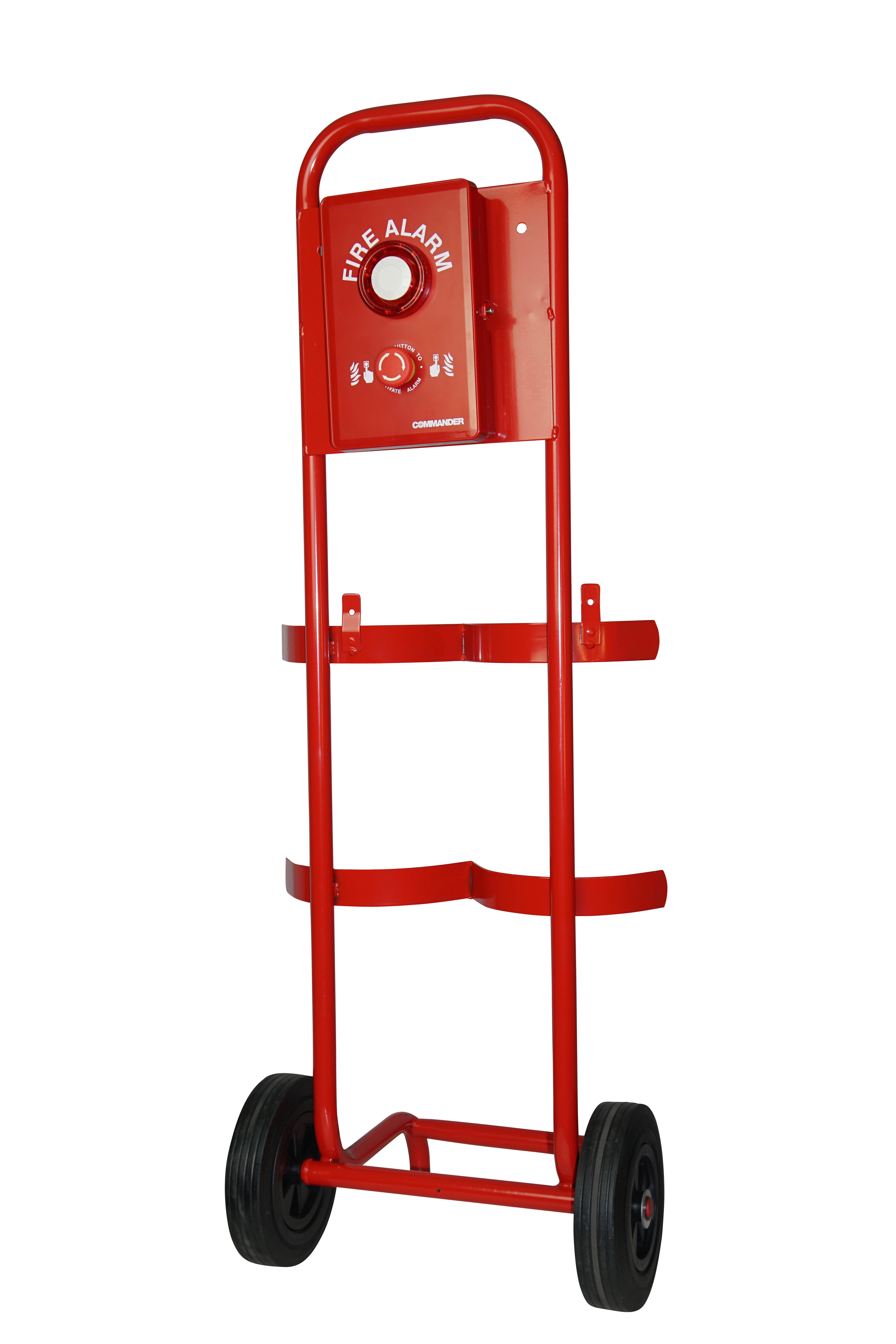 Double Fire Extinguisher Trolley with Battery Operated Evacuation Alarm