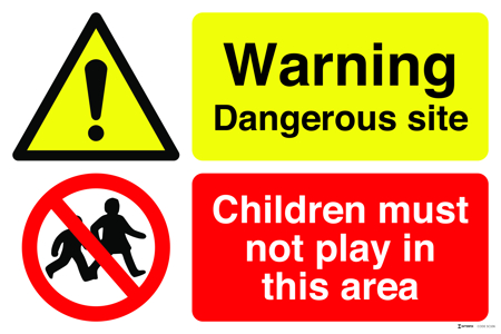 600x400mm 'Warning Dangerous Site, Children Must Not Play in This Area' Sign, 4mm Fluted Polypropylene