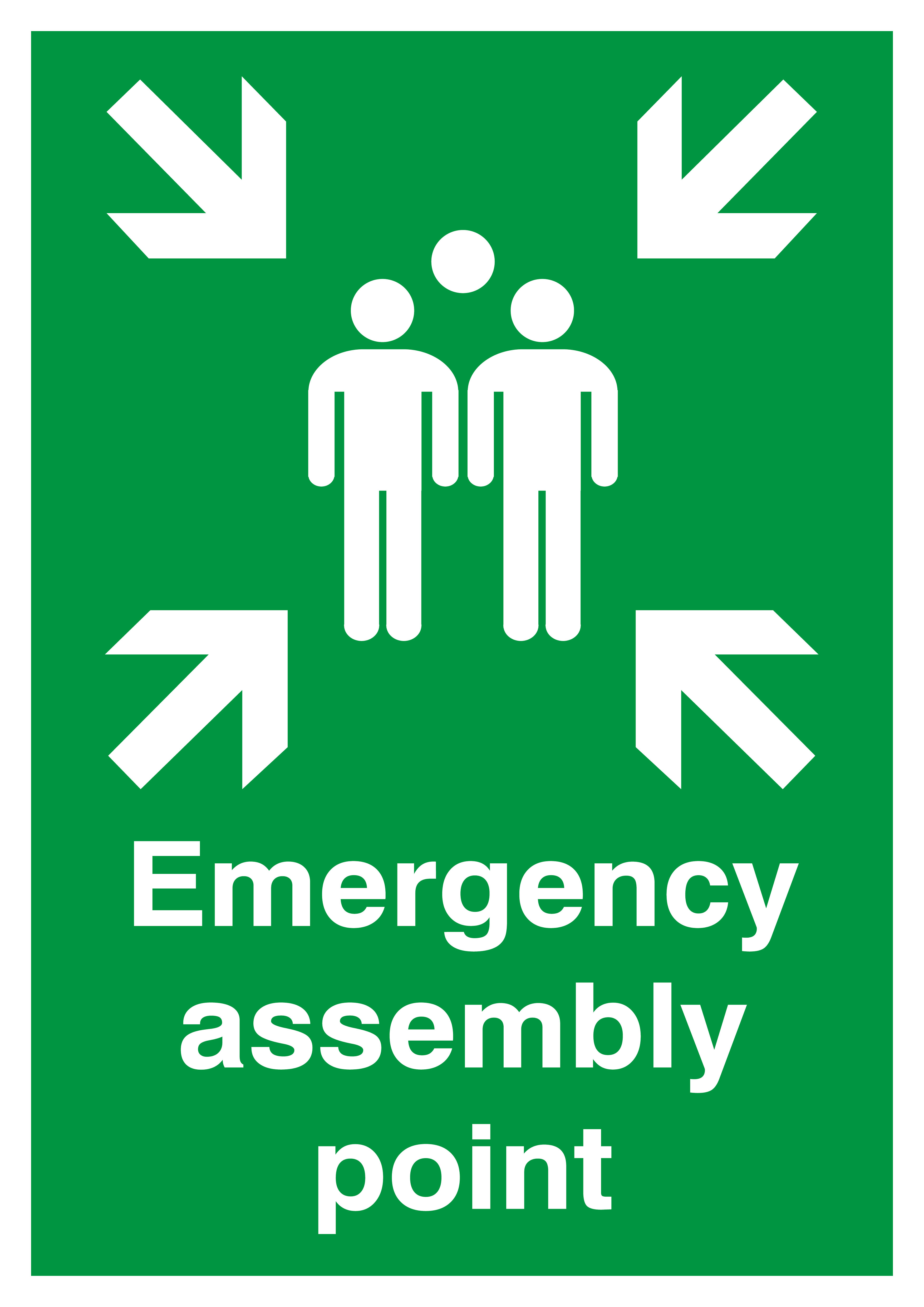 600x400mm Emergency assembly point Sign, 1mm Rigid Plastic