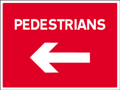 600x450mm Pedestrian Route with arrow to the left sign, 3mm Foamed Plastic