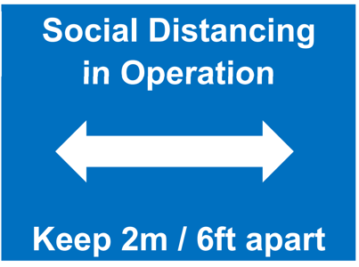 400 x 300mm Social Distancing in Operation Keep 2m Apart Sign, 1mm rigid plastic