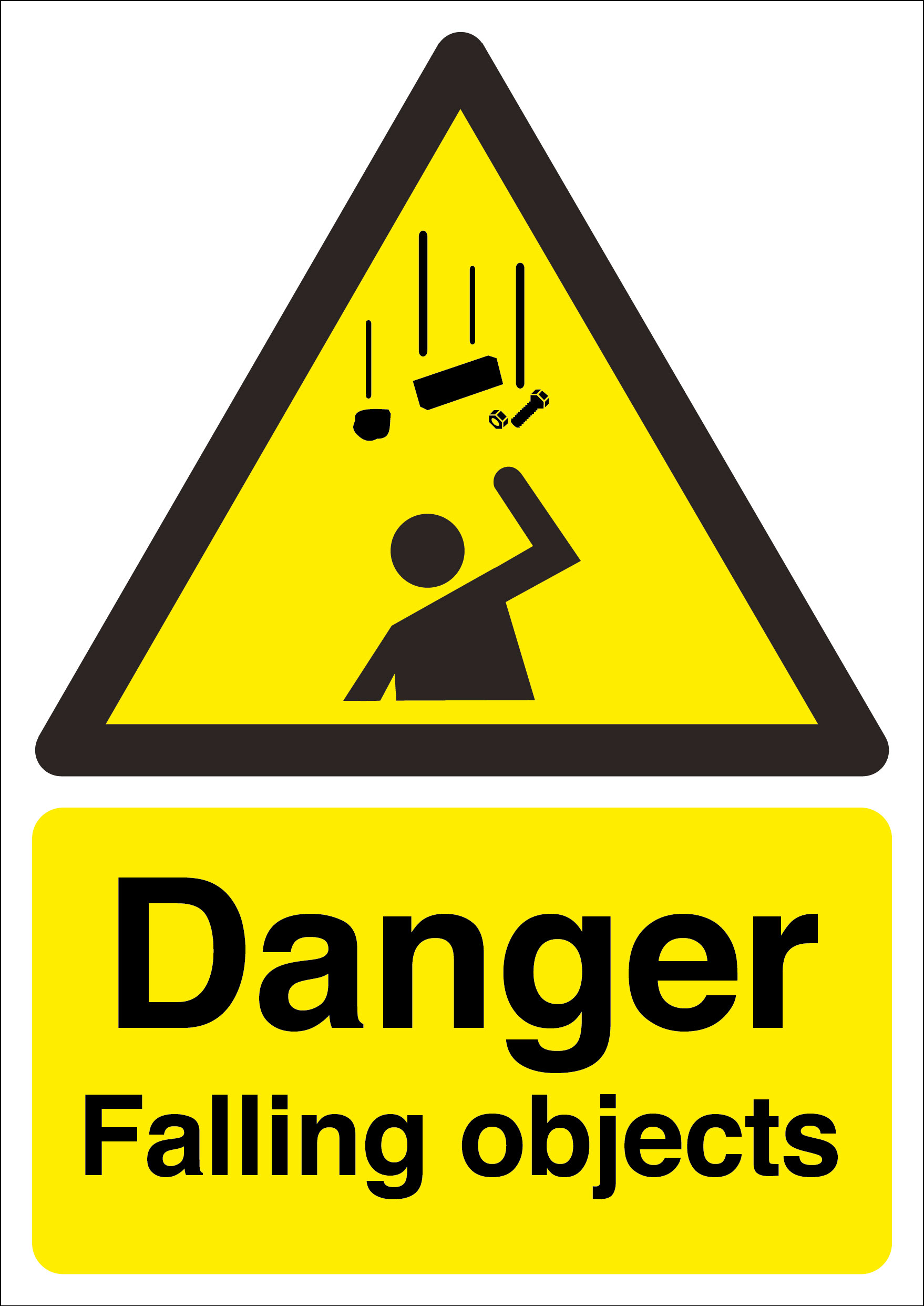 420 x 297 Danger falling objects 1.2mm rigid polypropylene sign