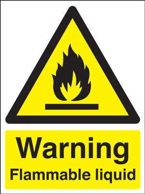 400 x 300 Warning Flammable liquid sign, 3mm foamed plastic