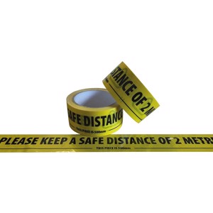 50mm x 33m S/A PVC Lane Marking Tape 'Please keep a safe distance of 2 metres'